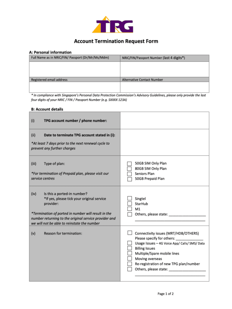 Tpg Termination Request Form